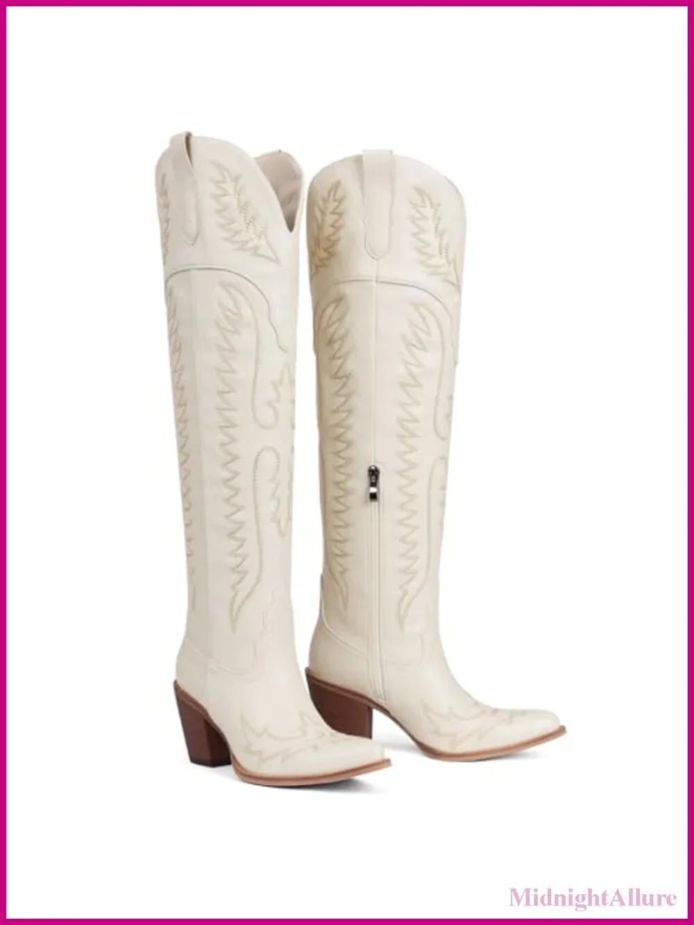 Over the Knee Western Cowgirl Boots Faux Leather Pointed Toe Block Heel